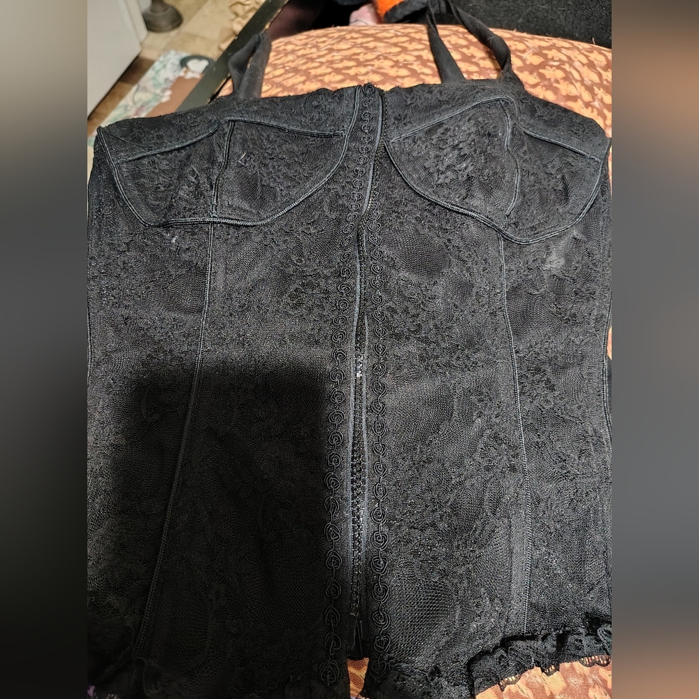 90s Y2K TRIPP NYC Lace Zip Up Bustier Corset/ SZ Large/ Adjustable Back Straps